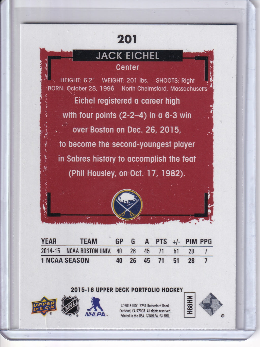 2015-16 Upper Deck Portfolio #201 Jack Eichel