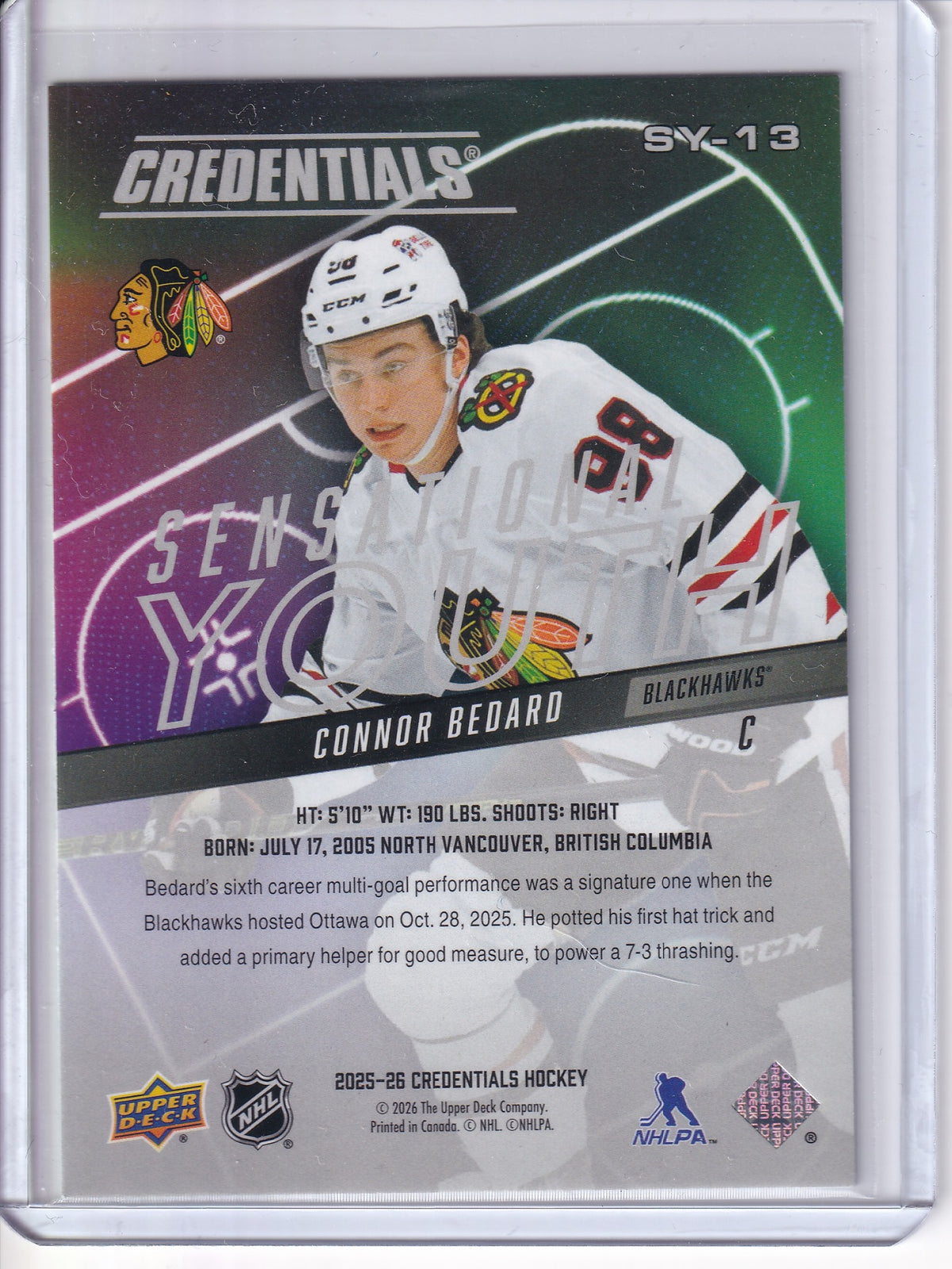 2025-26 Upper Deck Credentials #SY-13 Connor Bedard Sensational Youth