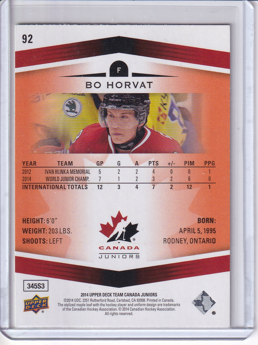 2014-15 UD Team Canada Exclusive Juniors #92 Bo Horvat /199