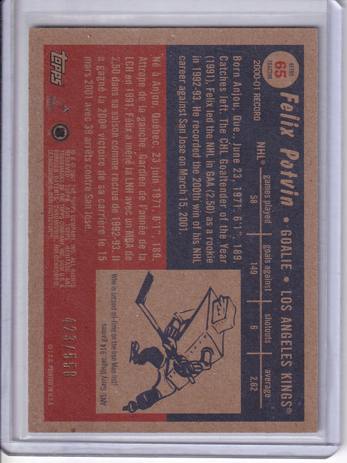 2001-02 Topps Heritage #65 Felix Potvin Retro Fractors #/558