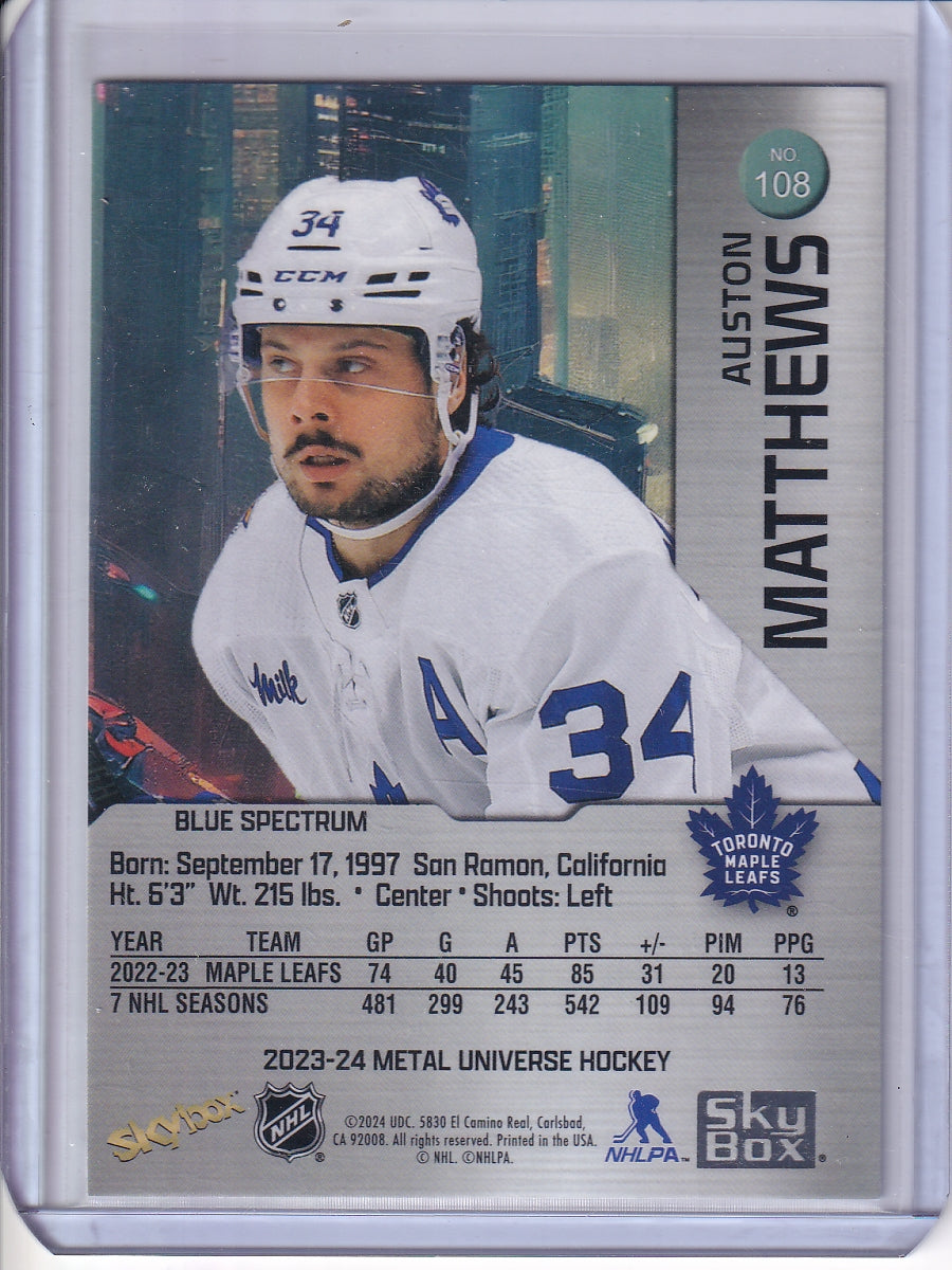 2023-24 SkyBox Metal Universe #108 Auston Matthews Spectrum FX Blue