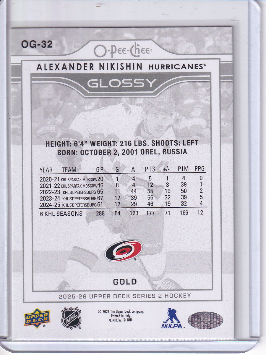 2025-26 Upper Deck #OG-32 Alexander Nikishin O-Pee-Chee Glossy Gold