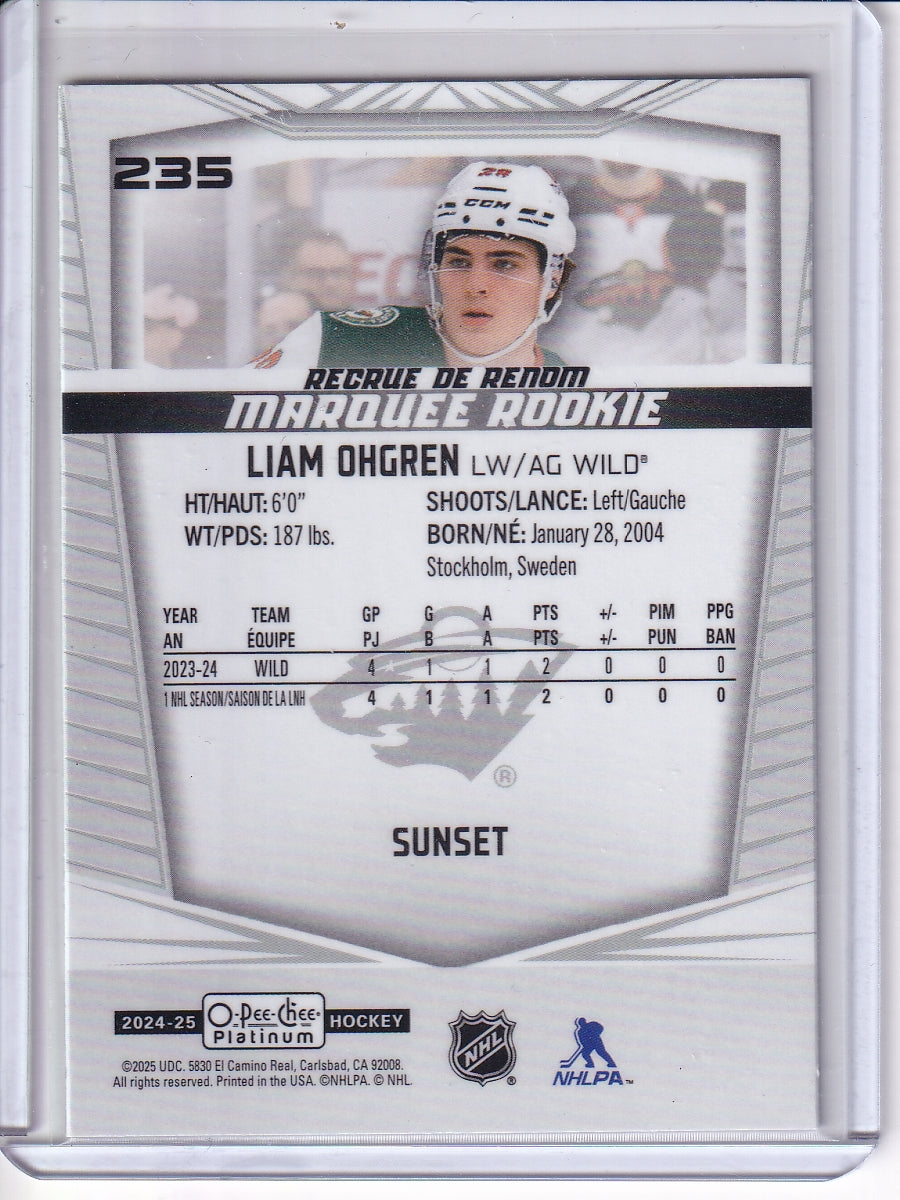 2024-25 O-Pee-Chee Platinum #235 Liam Ohgren Sunset