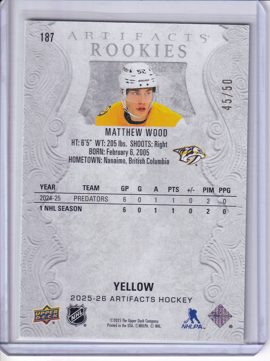 2025-26 Upper Deck Artifacts #187 Matthew Wood Yellow #/50