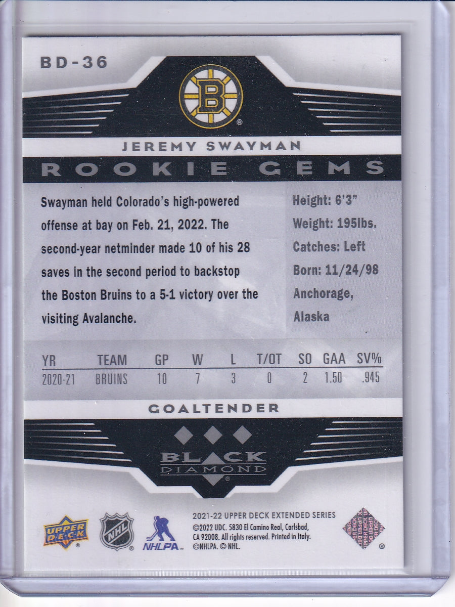 2021-22 Upper Deck #BD-36 Jeremy Swayman 2005-06 Black Diamond Retro