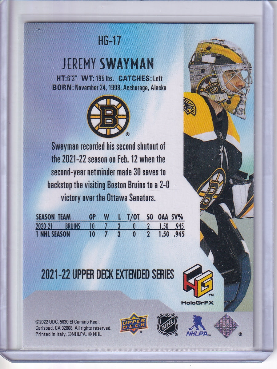 2021-22 Upper Deck #HG-17 Jeremy Swayman HoloGrFx Rookies Gold