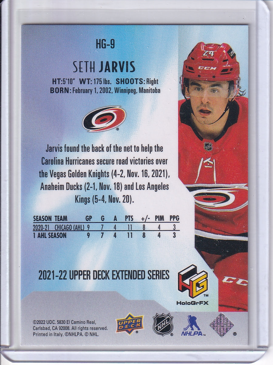 2021-22 Upper Deck #HG-9 Seth Jarvis HoloGrFx Rookies Gold