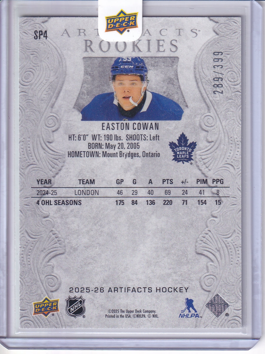 2025-26 Upper Deck Artifacts Rookie #SP4 Easton Cowan 289/399