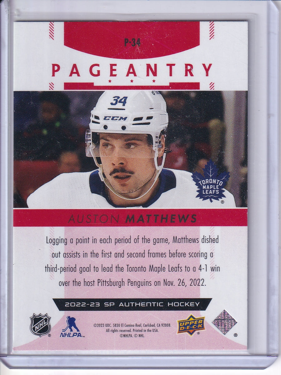 2022-23 SP Authentic #P-34 Auston Matthews Pageantry Red
