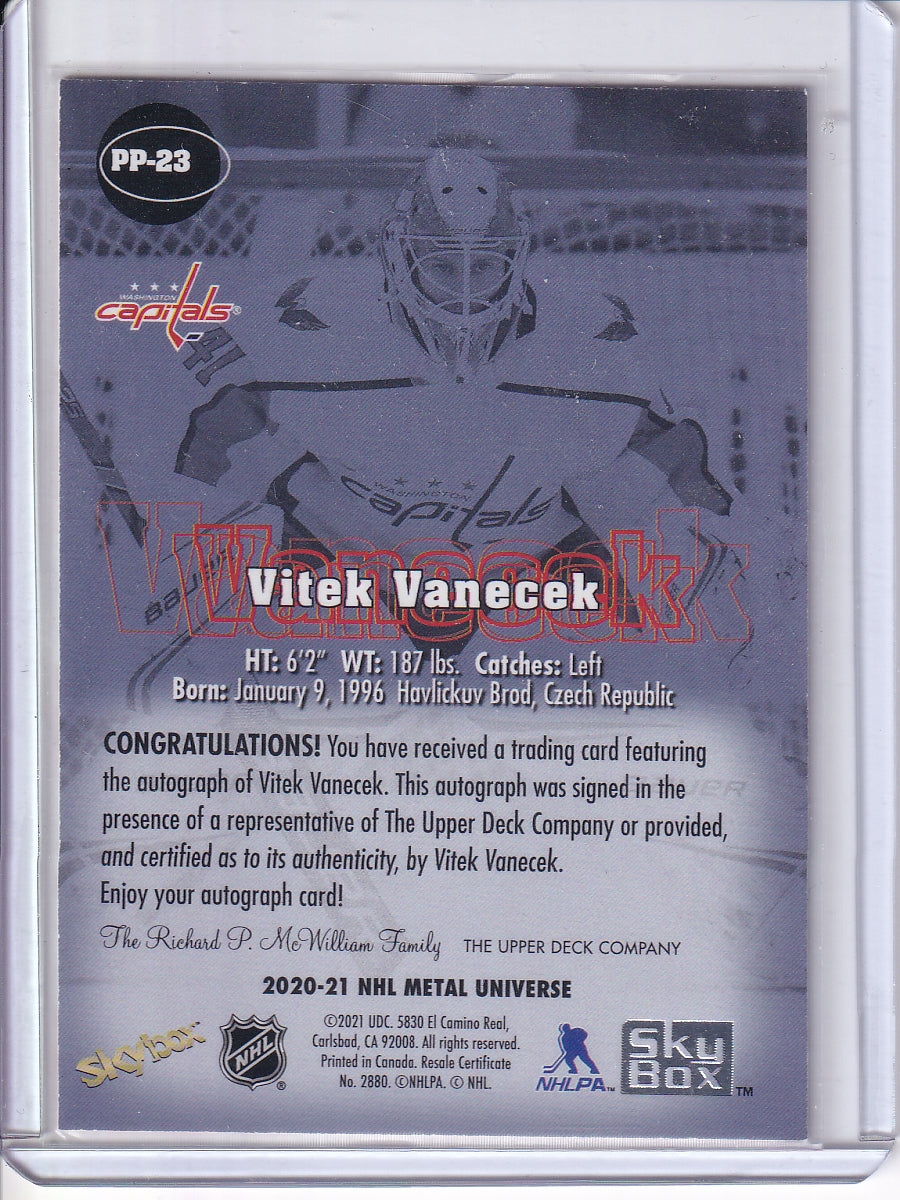 2020-21 SkyBox Metal Universe #PP-23 Vitek Vanecek Premium Star Rubies Auto