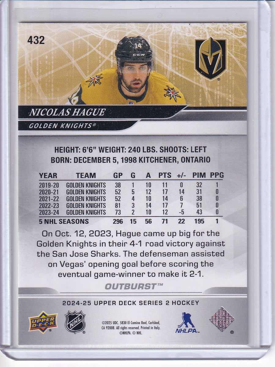 2024-25 Upper Deck #432 Nicolas Hague Outburst Silver