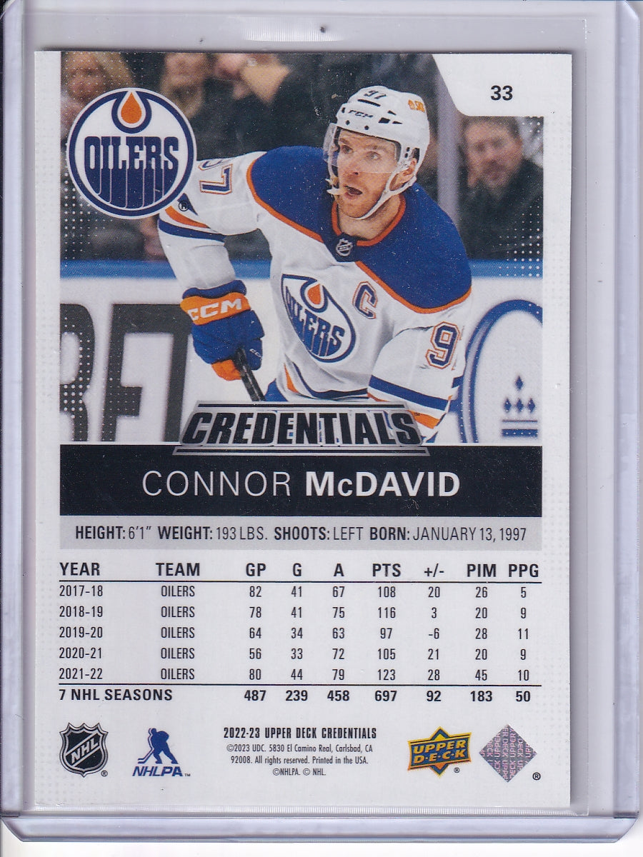 2022-23 Upper Deck Credentials #33 Connor McDavid Red #/299