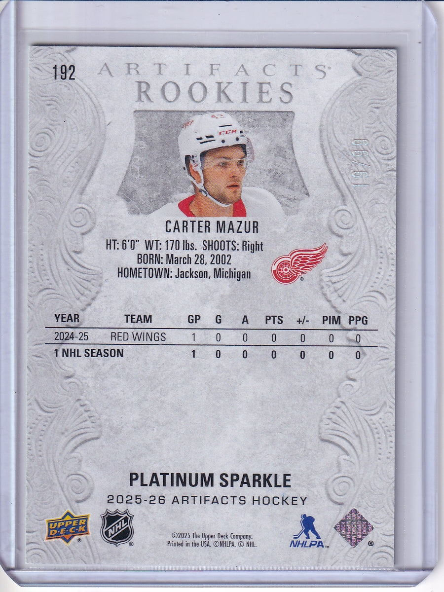 2025-26 Upper Deck Artifacts #192 Carter Mazur Platinum Sparkle #/99