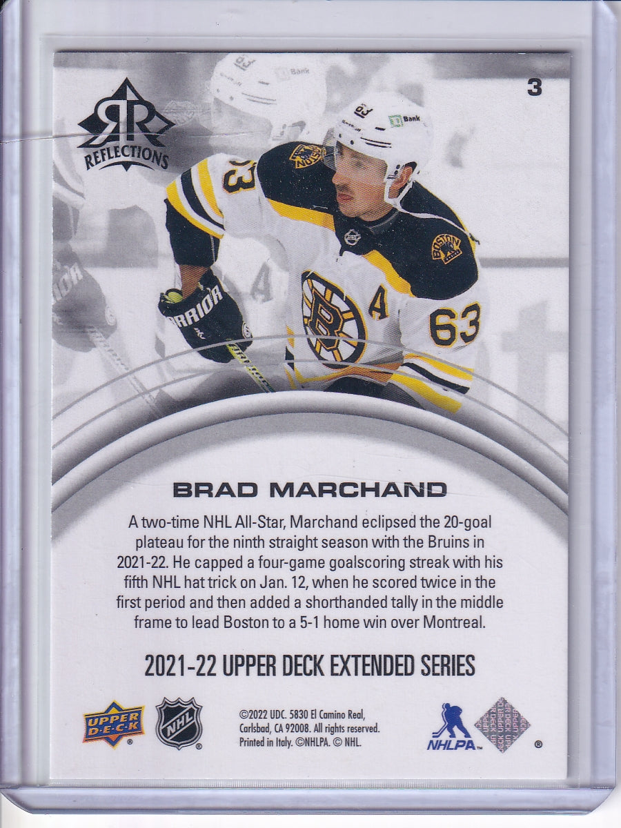 2021-22 Upper Deck #3 Brad Marchand Triple Dimensions Reflections Emerald #/100