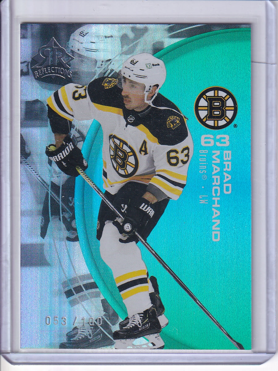 2021-22 Upper Deck #3 Brad Marchand Triple Dimensions Reflections Emerald #/100