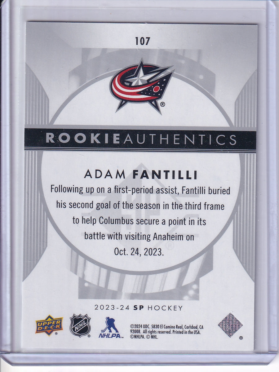 2023-24 Upper Deck SP Rookie Authentics Adam Fanilli #107 1066/1299