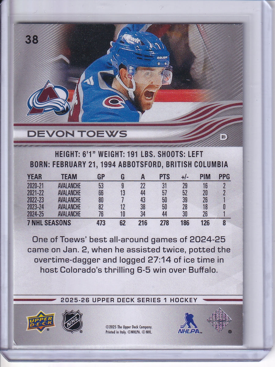2025-26 Upper Deck Series 1 #38 Devon Toews 152/250