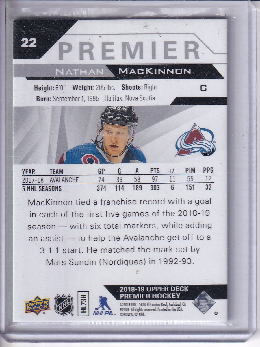 2018-19 Upper Deck Premier Nathan Mackinnon #22 127/199