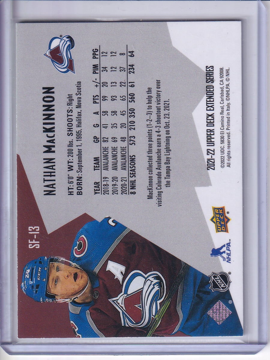 2021-22 Upper Deck #SF-13 Nathan MacKinnon SPx Finite Radiance #/799