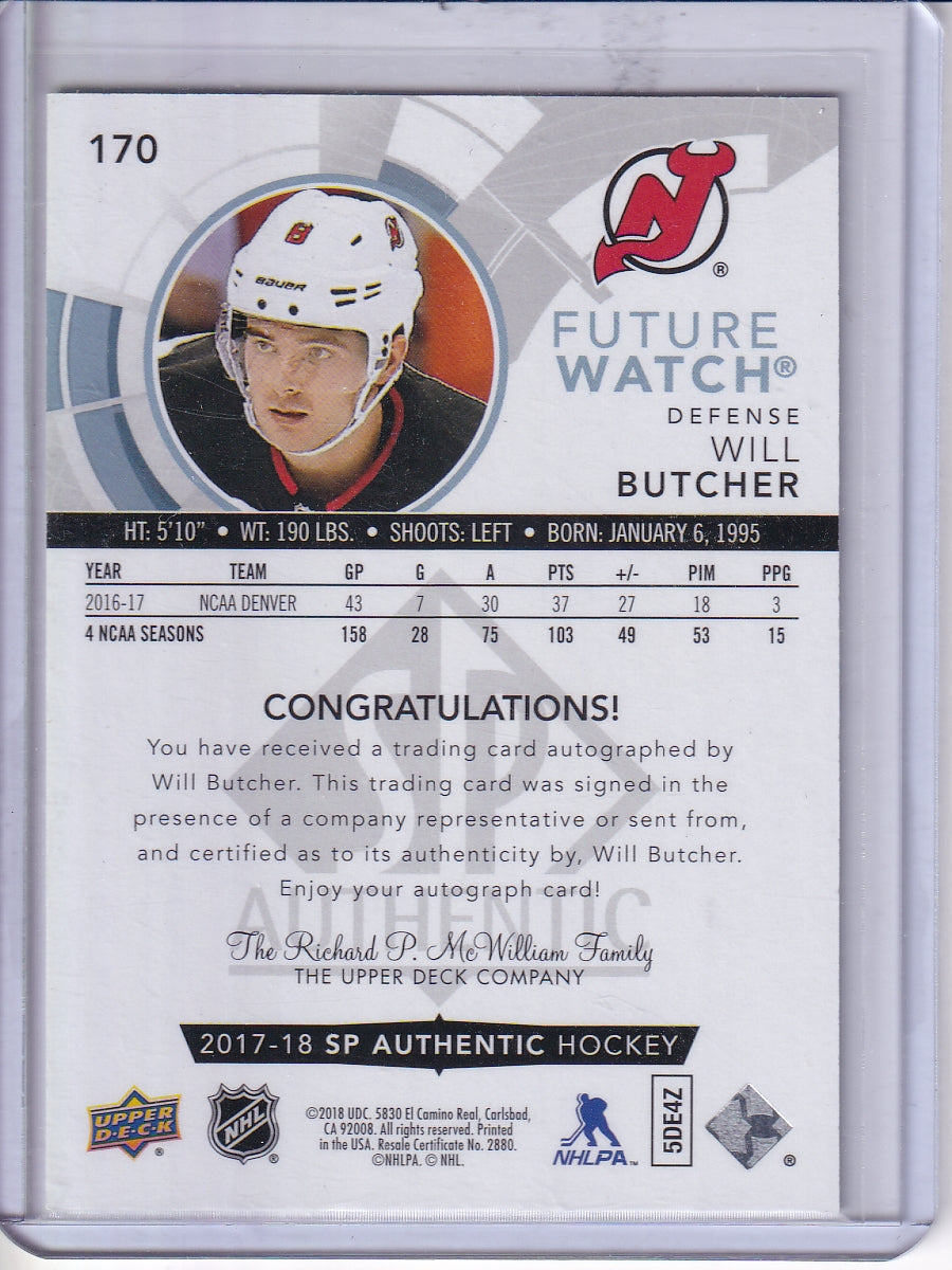 2017-18 SP Authentic #170 Will Butcher #/999