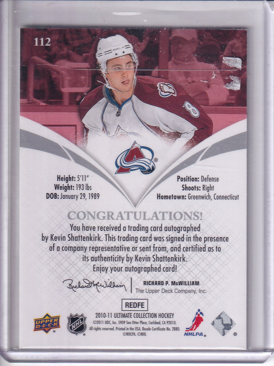 2010-11 UD Ultimate Rookies Auto Kevin Shattenkirk #112 118/299