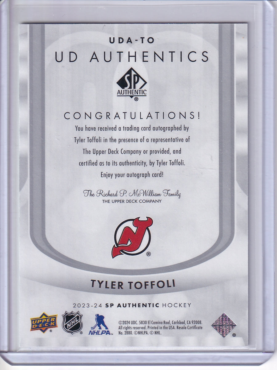 2023-24 SP Authentic #UDA-TO Tyler Toffoli UD Authentics Autographs