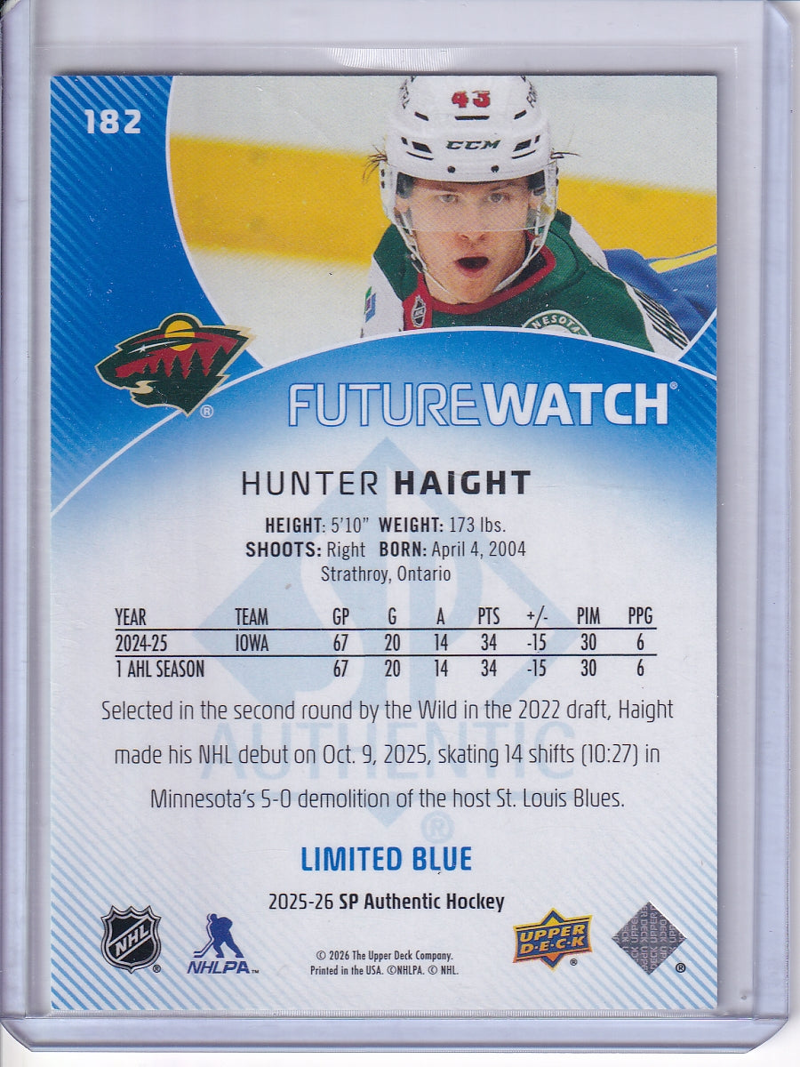 2025-26 SP Authentic #182 Hunter Haight Future Watch Limited Blue #/399