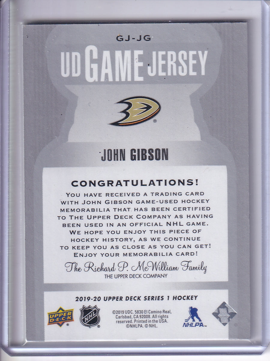 2019-20 Upper Deck #GJ-JG John Gibson UD Game Jersey