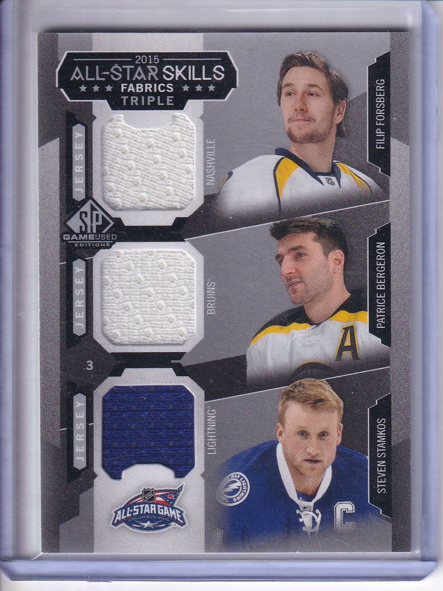 2015-16 SP Game Used #AS3-8 Forsberg/Bergeron /Stamkos All-Star Skills Fabrics