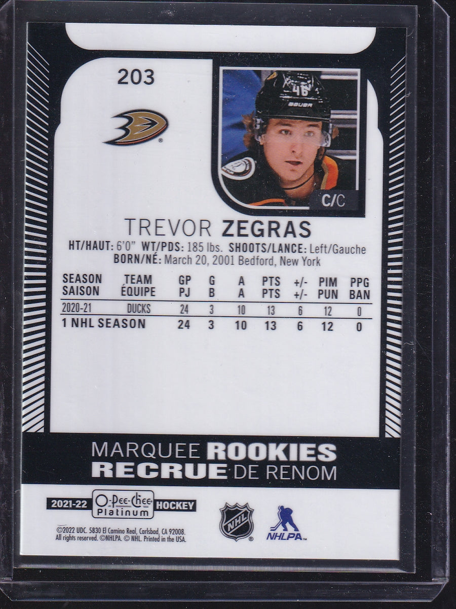 2021-22 O-Pee-Chee Platinum #203 Trevor Zegras