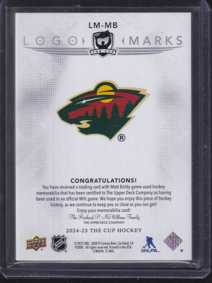 2024-25 Upper Deck The Cup #LM-MB Matt Boldy Logomarks Jersey #/99