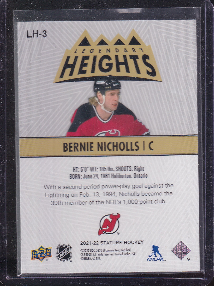 2021-22 Upper Deck Stature #LH-3 Bernie Nicholls Legendary Heights Green #/125