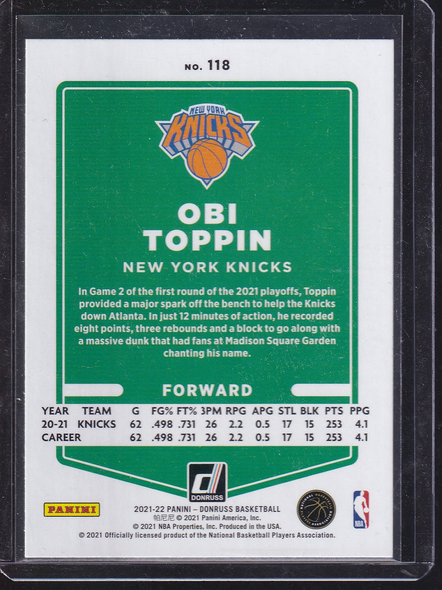 2021-22 Donruss #118 Obi Toppin Yellow Flood