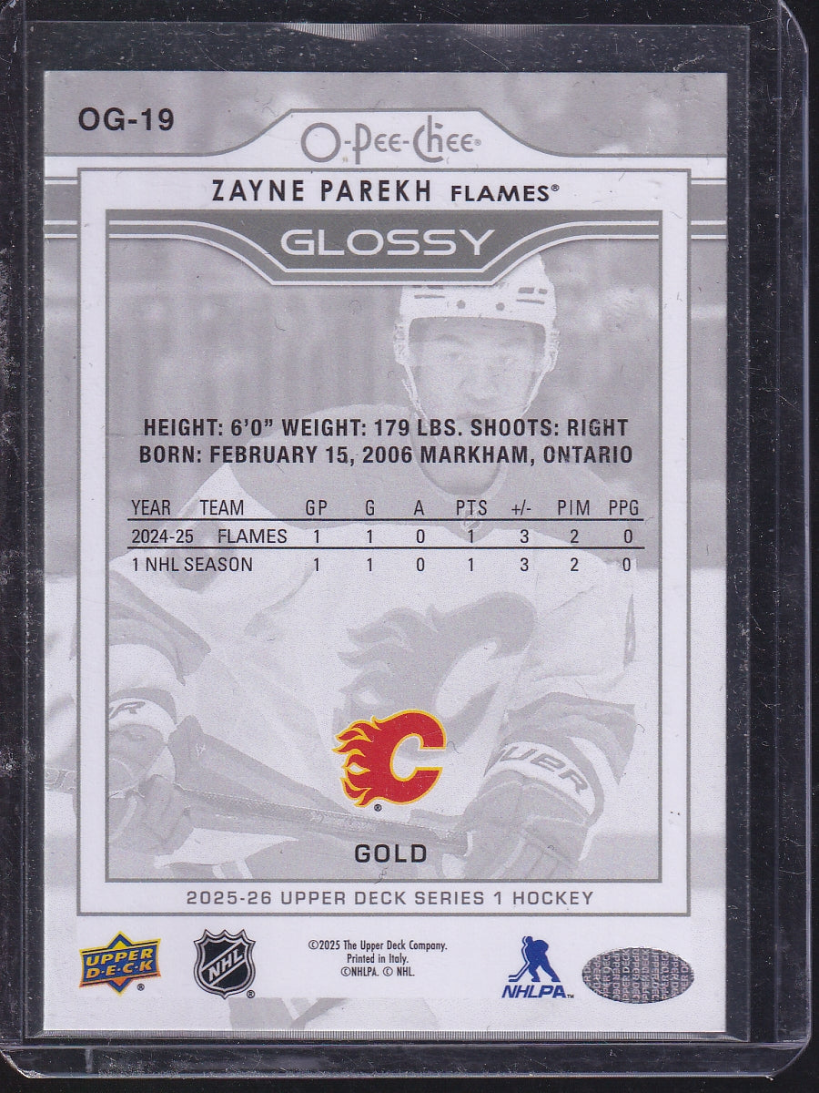 2025-26 Upper Deck #OG-19 Zayne Parekh O-Pee-Chee Glossy Gold