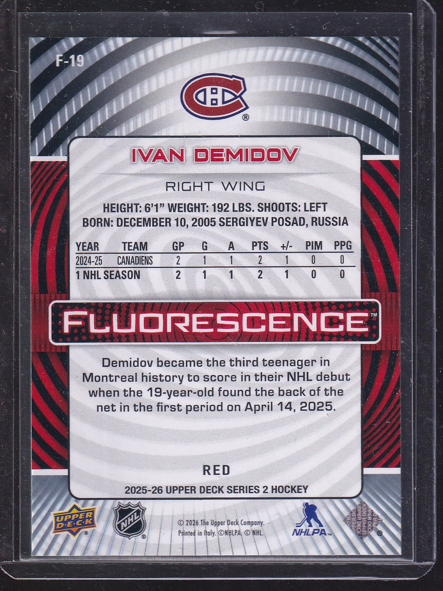 2025-26 Upper Deck #F-19 Ivan Demidov Fluorescence Red