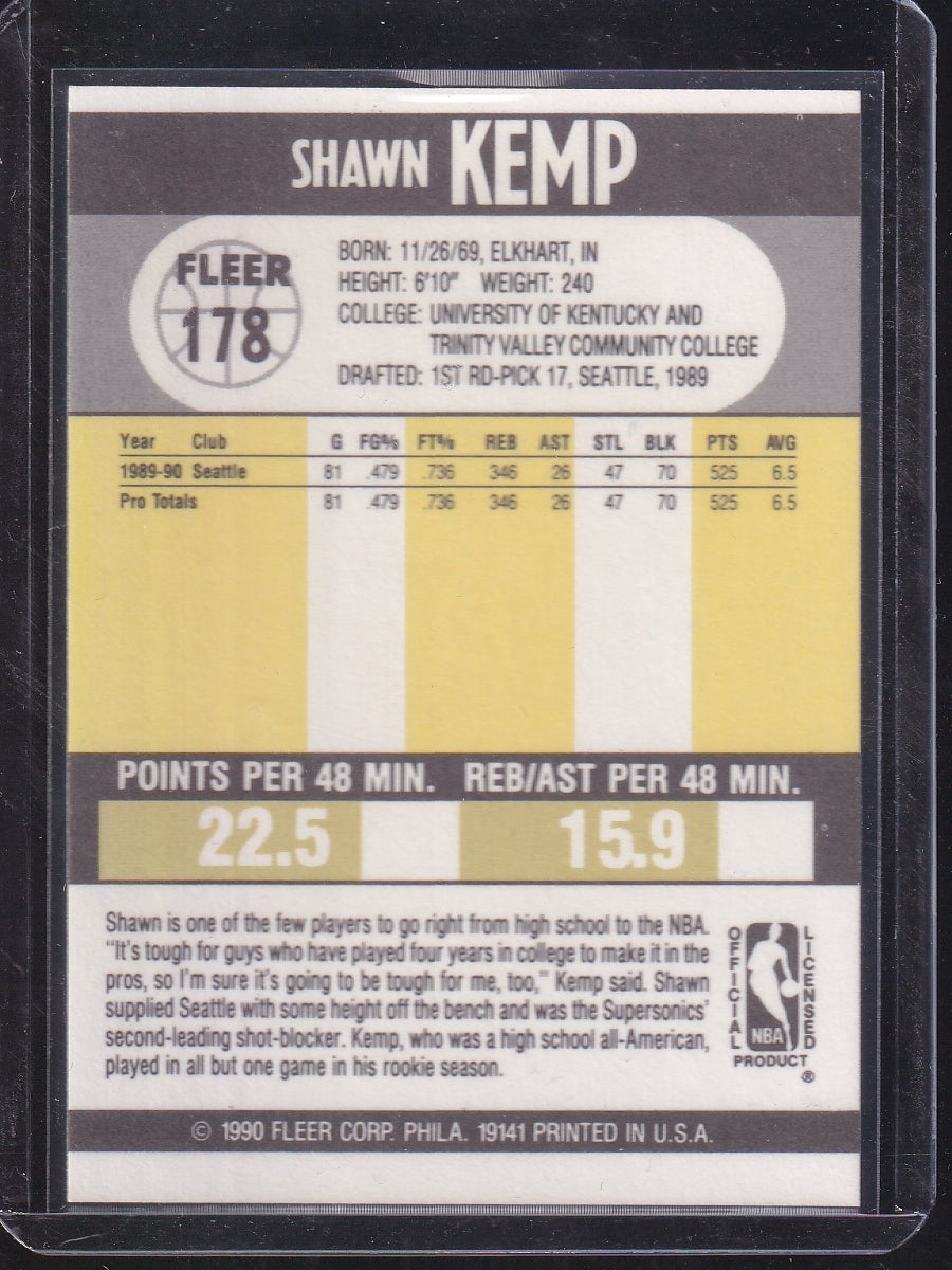 1990-91 Fleer #178b Shawn Kemp