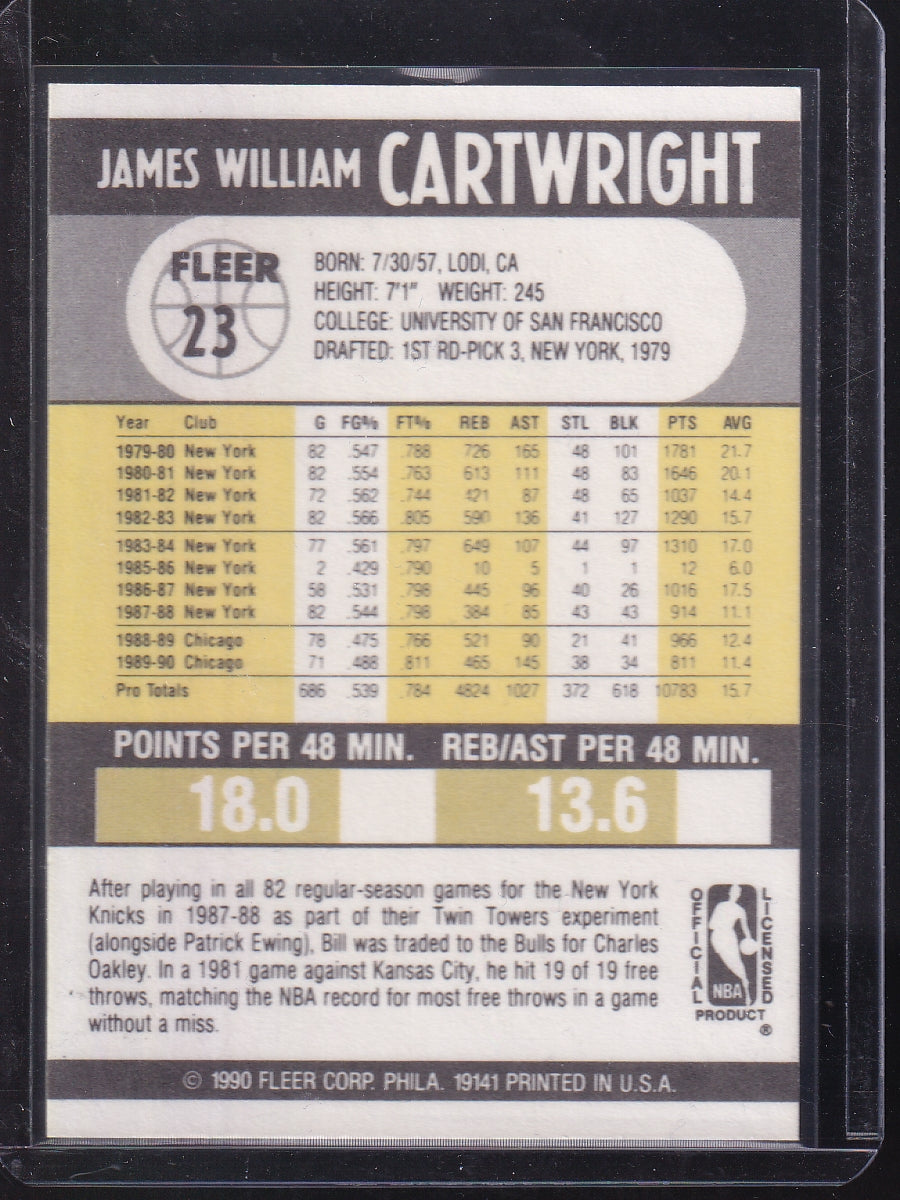 1990-91 Fleer #23c Bill Cartwright