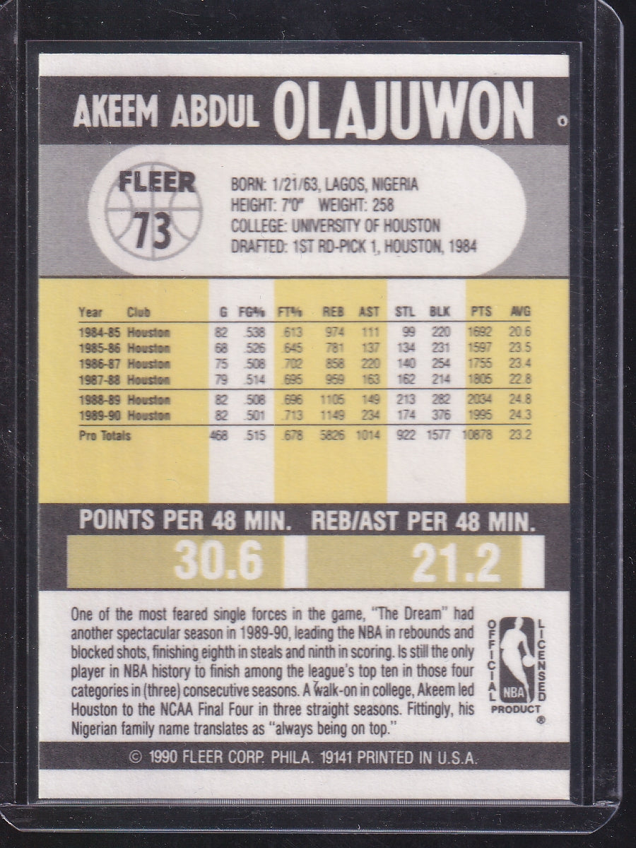 1990-91 Fleer #73 Akeem Olajuwon