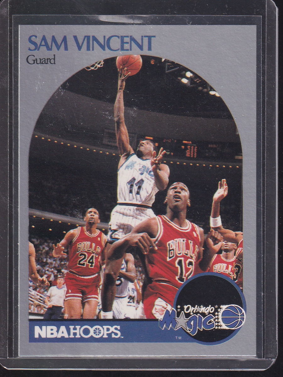 1990-91 Hoops #223 Sam Vincent / Michael Jordan wearing #12 jersey