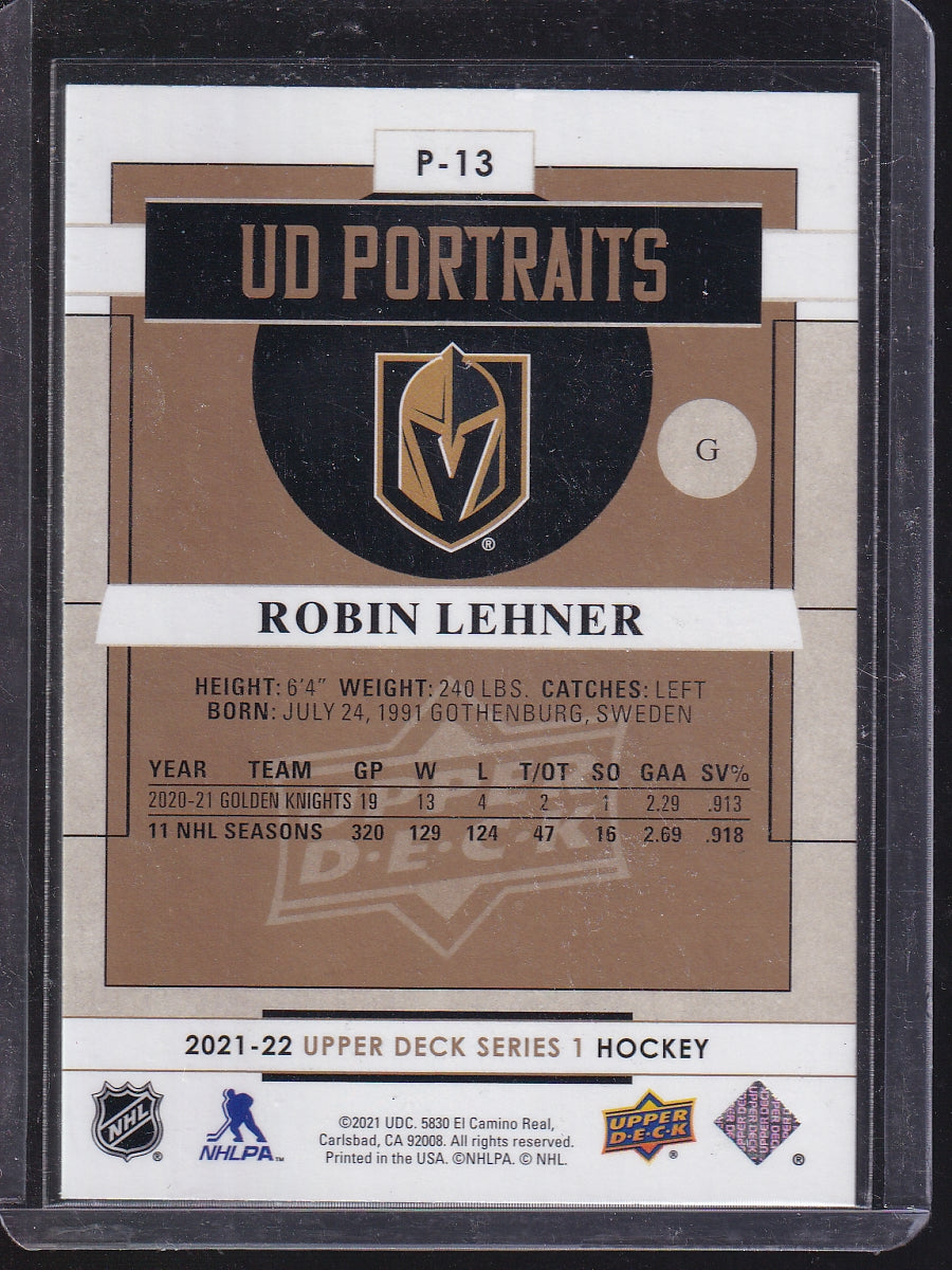 2021-22 Upper Deck #P-13 Robin Lehner UD Portraits