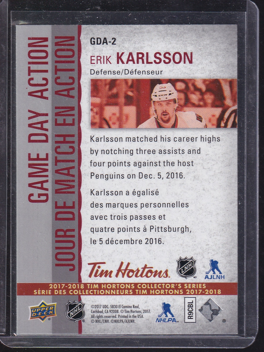 2017-18 Upper Deck Tim Hortons #GDA-2 Erik Karlsson Game Day Action