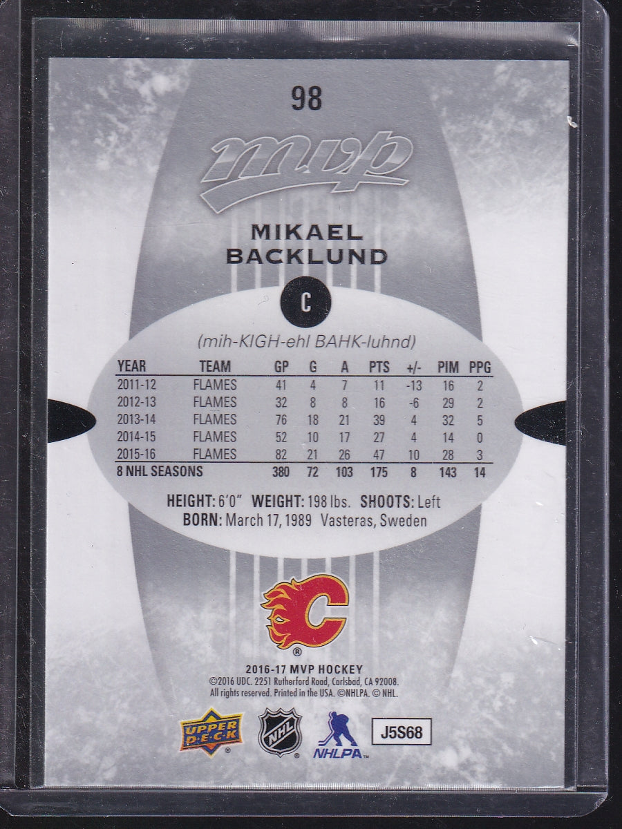 2016-17 Upper Deck MVP #98 Mikael Backlund Silver Script