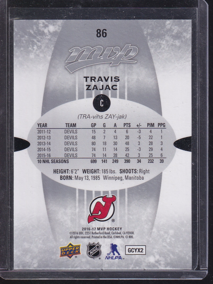 2016-17 Upper Deck MVP #86 Travis Zajac Silver Script