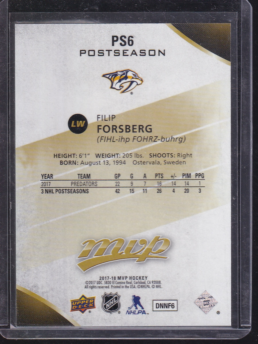 2017-18 Upper Deck MVP #PS6 Filip Forsberg Postseason