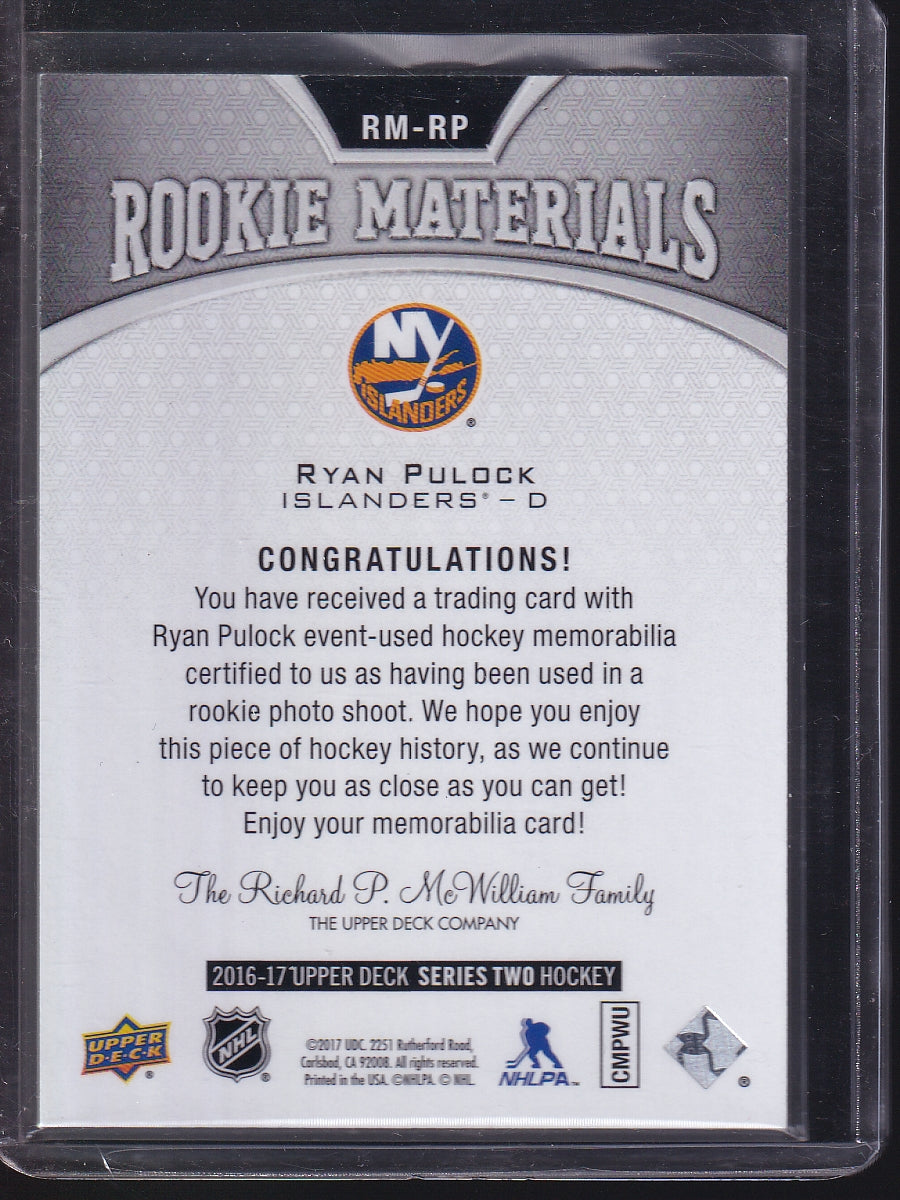 2016-17 Upper Deck #RM-RP Ryan Pulock Rookie Materials