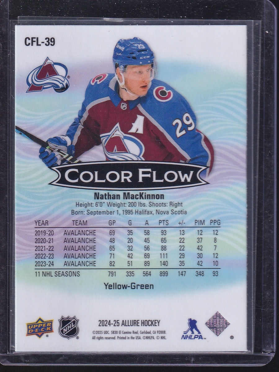 2024-25 Upper Deck Allure #CFL-39 Nathan MacKinnon Color Flow Yellow-Green