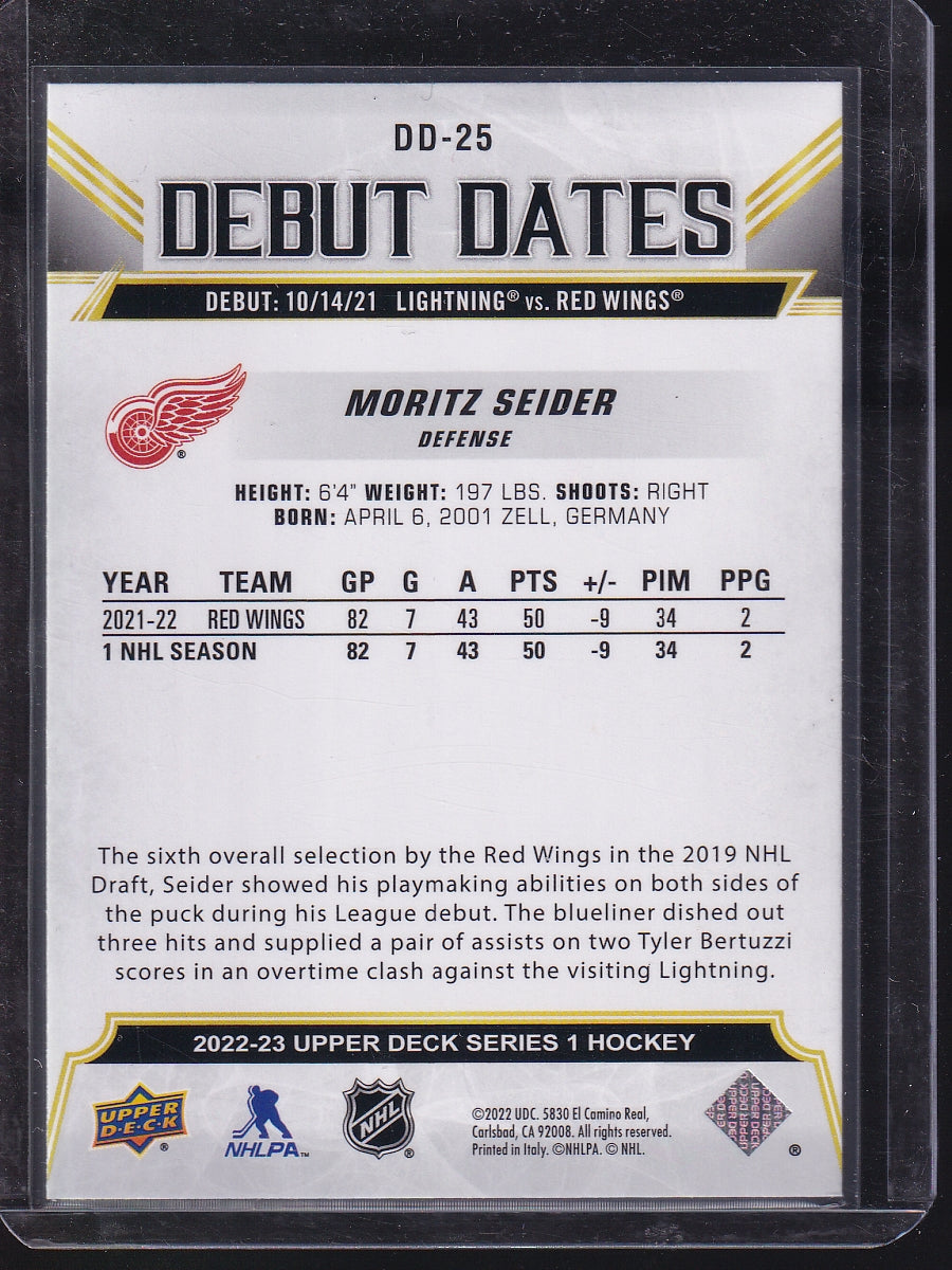 2022-23 Upper Deck #DD-25 Moritz Seider Debut Dates