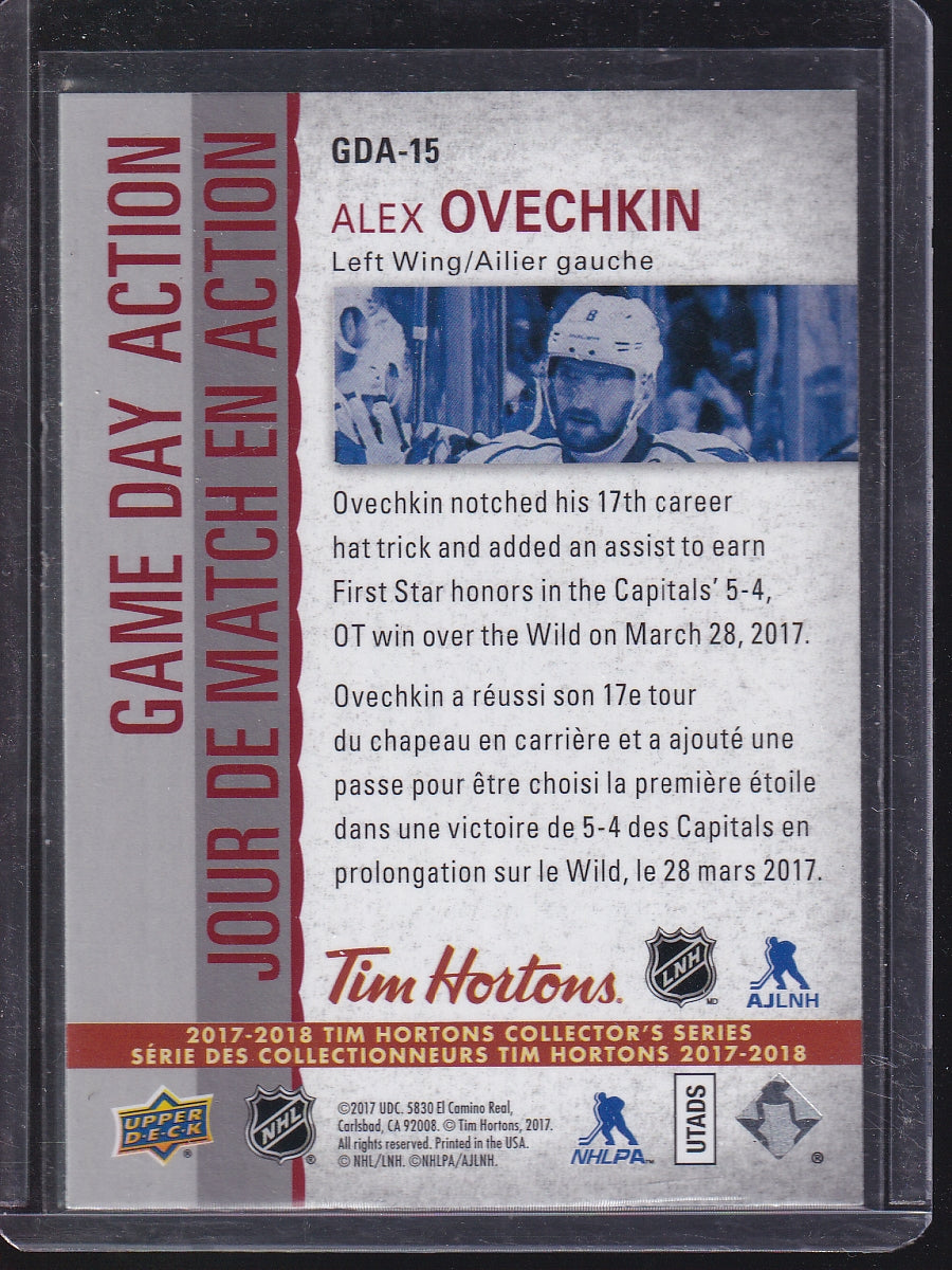 2017-18 Upper Deck Tim Hortons #GDA-15 Alex Ovechkin Game Day Action