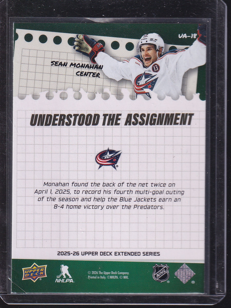 2025-26 Upper Deck #UA-18 Sean Monahan Understood the Assignment