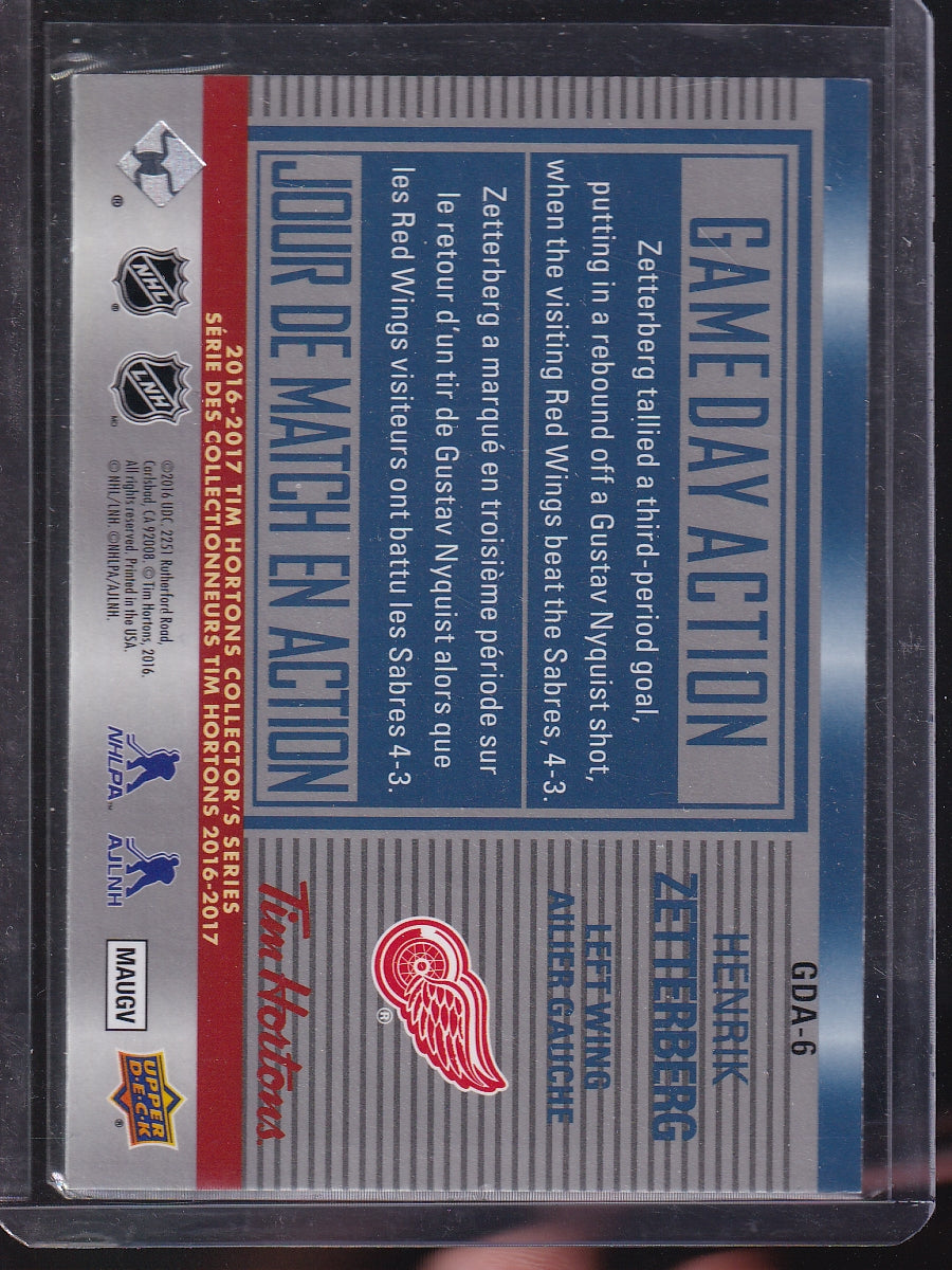 2016-17 Upper Deck Tim Hortons #GDA-6 Henrik Zetterberg Game Day Action